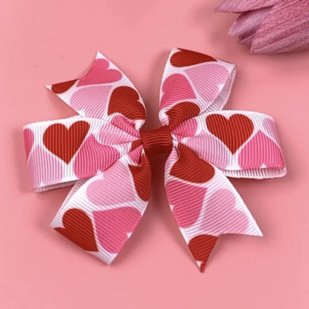 Valentine's Day Heart Print Girls 3.5-inch Hair Bow Clip
